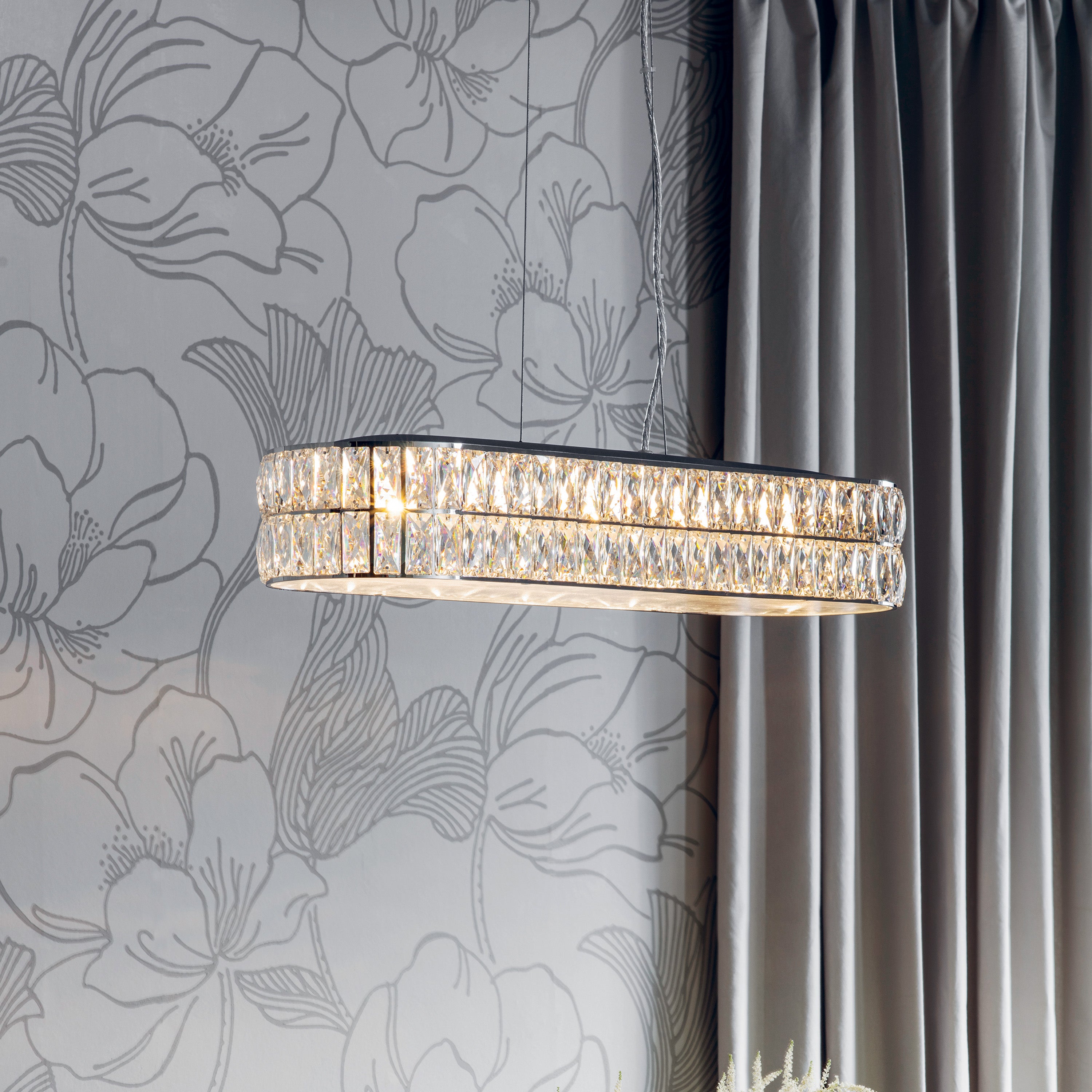 Bostani Oval Crystal Glass Pendant Light